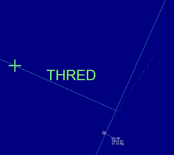 THRED radar replay showing PSR return with azimuth and range data